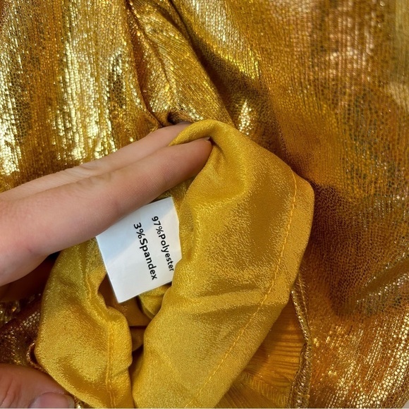 Queen of Sparkles Gold Metallic Puff Sleeve Peplum Top XS - Picture 4 of 5